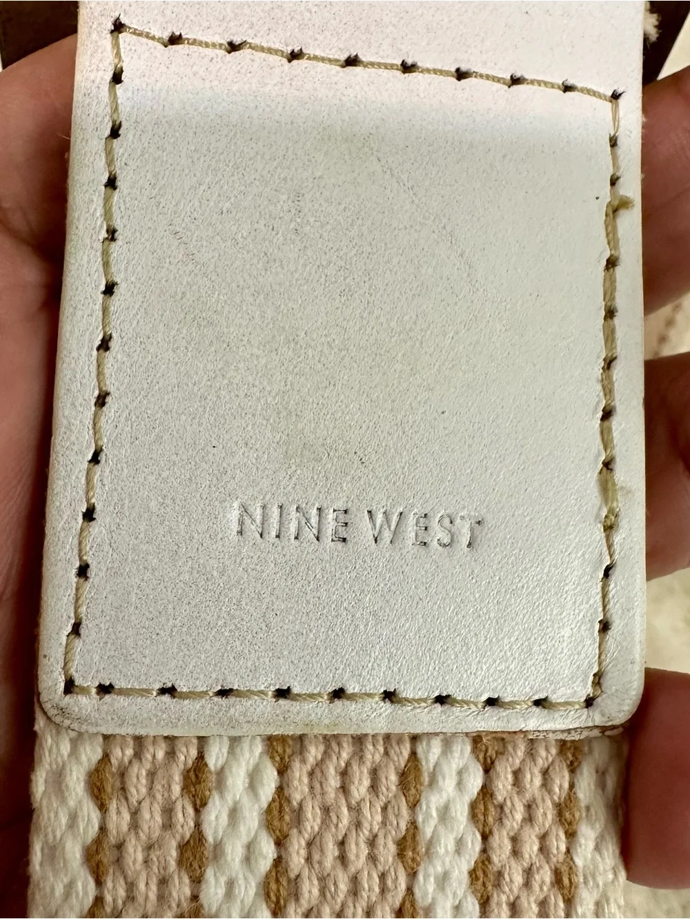 Nine West Vintage Y2K Cotton Web Belt Striped White Leather Brass Buckle Large